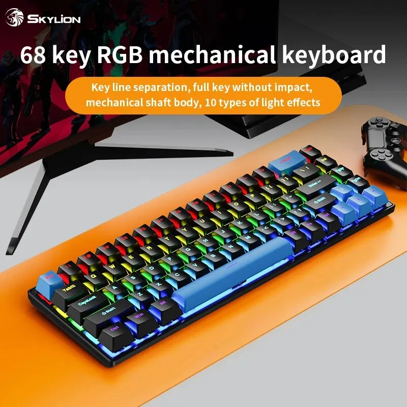 Teclado mecânico com fio SKYLION K68 10 tipos de iluminação