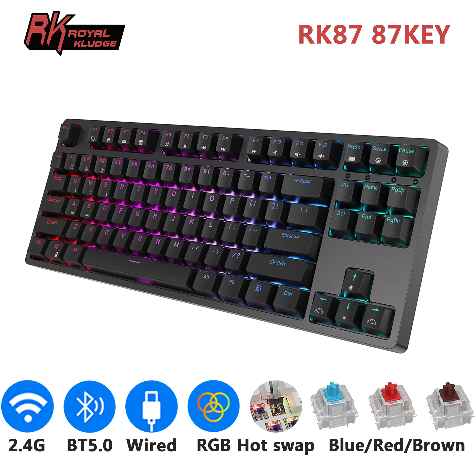 Teclado Mecânico Rk Royal kludge rk87 2.4g,  sem fios, bluetooth, 87 teclas