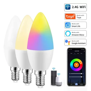 lâmpada Tuya inteligente wifi led E14 5w 7w 9w 220v com controle de voz alexa google assistente
