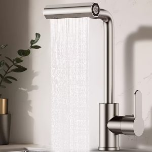 Torneira de cozinha moderna em aço inoxidável com cabeça de pulverização cascata giratória 360°