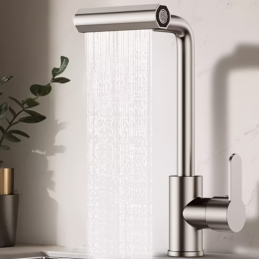 Torneira de cozinha moderna em aço inoxidável com cabeça de pulverização cascata giratória 360°