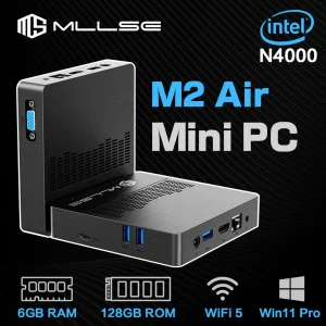 Mini Computador MLLSE Mini PC M2 Air Intel Gemini Lake N4000, Windows 11, 6GB RAM, 128GB ROM, WiFi e Bluetooth.