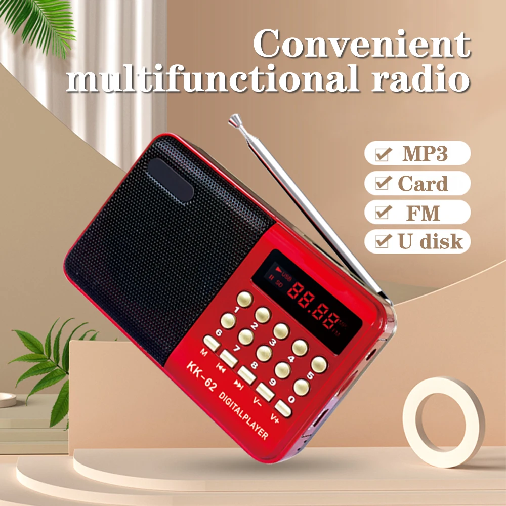 Mini rádio MP3 plug-in multifuncional com leitor de música, alto-falante 70mhz-108mhz, rádio fm.