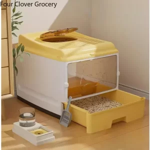 Caixa de areia totalmente fechada para gatos, design dobrável.