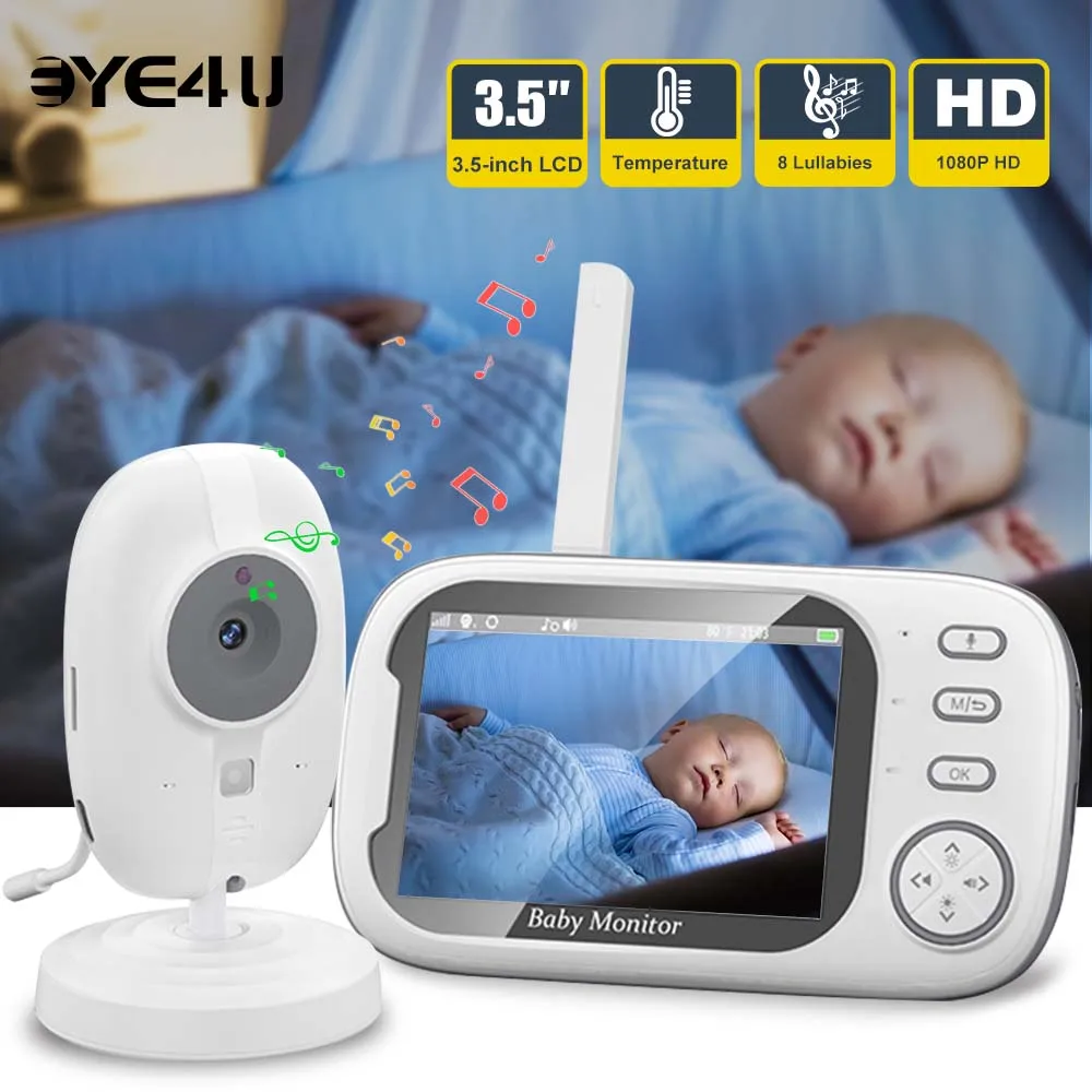 Monitor de bebé com vídeo de 3,5'', 2,4 G, áudio bidirecional, visão noturna com ecrã de visualização de temperatura.