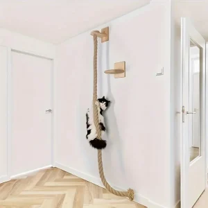 Mobiliário para gatos, Corda de escalada para gatos, pedais de madeira maciça e corda de sisal para treino de gatinhos.