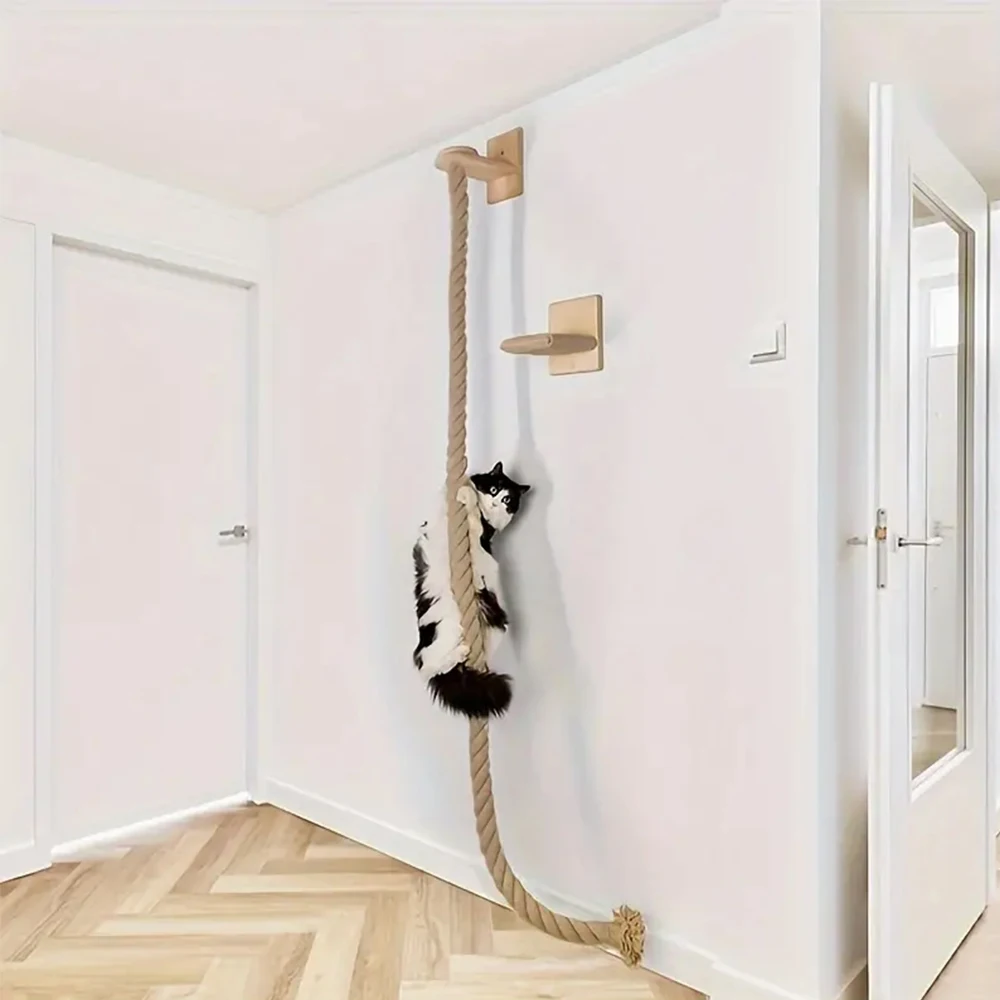 Mobiliário para gatos, Corda de escalada para gatos, pedais de madeira maciça e corda de sisal para treino de gatinhos.