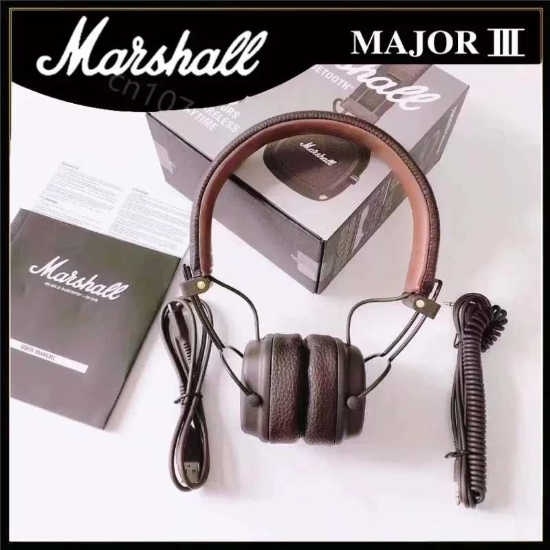 Auscultadores Major 3 Marshall III sem fios/com fios com microfone, graves profundos, dobráveis, com Bluetooth.