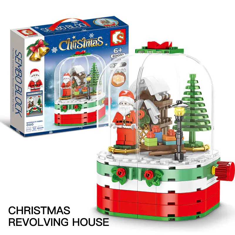 Conjunto de 249 peças de blocos de construção criativos MOC com Pai Natal, árvore de Natal e bola de cristal - Brinquedo modular para crianças