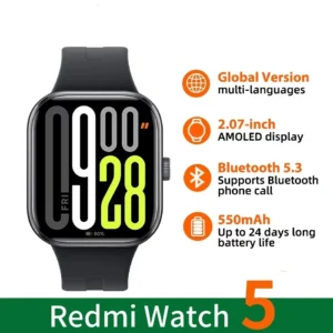 Xiaomi Redmi Watch 5 (Versão Global) Smartwatch com Bluetooth, Chamadas Telefónicas, Ecrã de 2,07", Bateria de 550mAh, Monitorização de Saúde e Modo Desportivo.
